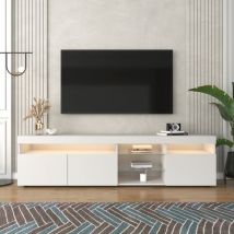 Hauss Spole - Meuble tv Moderne 180 x 35 x 45 cm avec 3 Portes et bande led coloré, mdf, Blanc