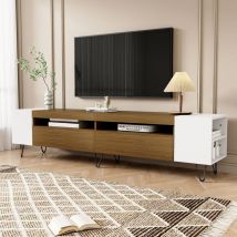 Yoleo - Meuble tv moderne 180x36x43cm,Compartiments de rangement latéraux et avant,Conception unique de blocs de couleurs,Marron+Blanc