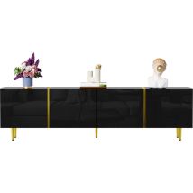 Liberté - Meuble tv moderne, brillant et élégant, design 4 portes, 170x35x46cm, noir-or