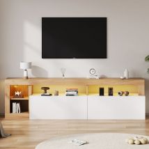 Yoleo - Meuble tv moderne led 184cm pour télé 80'-Espace de rangement ouvert,Cadre en bois,Porte d'armoire blanc,Pour salon chambre