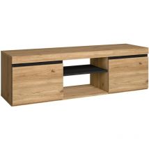 Meuble tv mod.NATURALE ''Chêne/Noir'', 2 portes et 2 logements, salon-séjour, 140x40x41cm - Skraut Home