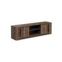 Demeyere - Meuble tv monaco - 2 portes coulissantes + 3 étageres - Décor bois oak et noir - L184.5 x P42.3 x H51.8 cm