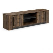 Demeyere - Meuble tv monaco - 2 portes coulissantes + 3 étageres - Décor bois oak et noir - L184.5 x P42.3 x H51.8 cm