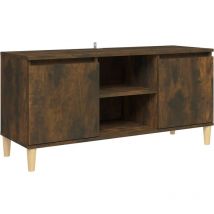 Helloshop26 - Meuble tv multimédia étagère télévision buffet téléviseur salle à manger salon chambre avec pieds en bois solide chêne fumé 103,5 x 35