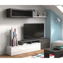 Habitdesign - Meuble tv mural 200 cm blanc/gris