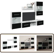 Meuble tv mural 5 pièces avec éclairage led Noir - Meubles Tv - Meuble Tv Mural - Rangement Tv - Bibliothèque Murale - Vitrine Murale