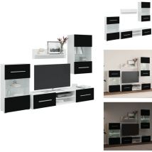 Meuble tv mural 5 pièces avec éclairage led Noir - Meubles Tv - Meuble Tv Mural - Rangement Tv - Bibliothèque Murale - Vitrine Murale