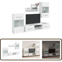 Meuble tv mural avec éclairage led 5 pièces Blanc - Meubles Tv - Meuble Tv Mural - Rangement Tv - Bibliothèque Murale - Vitrine Murale