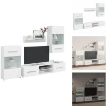 Meuble tv mural avec éclairage led 5 pièces Blanc - Meubles Tv - Meuble Tv Mural - Rangement Tv - Bibliothèque Murale - Vitrine Murale