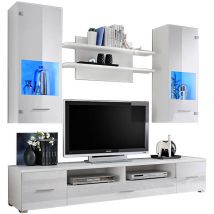 Dusine - Meuble tv mural Magnetic Blanc brillant et Blanc mat 200cm