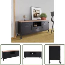 The Living Store Meuble TV Noir 110x30x43 cm Fer et bois de pin massif - Meubles Tv - Meuble Tv - Unité Tv - Support Tv - Meuble Salle Séjour