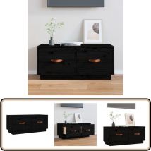 Meuble TV Noir 80x34x35 cm Bois de pin massif - Meubles Tv - Meuble Tv Noir - Meuble Tv Bois - Meuble Tv Design - Meuble Tv Rangement
