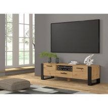 Bim Furniture - Meuble tv moderne cm 160x43x48h pieds couleur chêne rustique et poignées noires - Bim Supplies