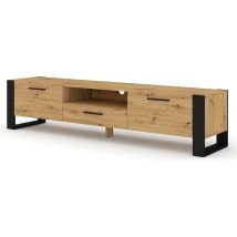 Meuble TV Nuka 200 cm meuble Hi-fi sideboeard chêne artisan jambes noires et poignées