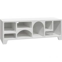 Sweeek - Meuble tv organique effet bois blanc 160cm avec 7 niches de rangement L160cm