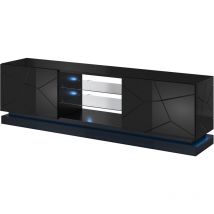 Mueble de tv qiu 200 cm negro alto brillo + led