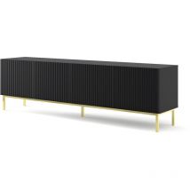 Bim Furniture - Meuble tv ravenna b 200 cm 4D fraisé noir mat + cadre