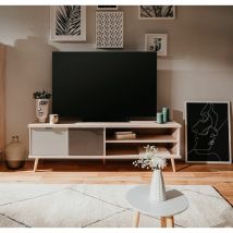 Zenzero Shop - Meuble tv Rosvik avec 2 tiroirs en finition Gris Soie et Anthracite