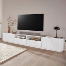 Meuble tv salon moderne 260x43cm blanc brillant More