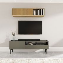 Ahd Amazing Home Design - Meuble tv salon minimaliste moderne noir 2 portes 153x35x50cm Leroy