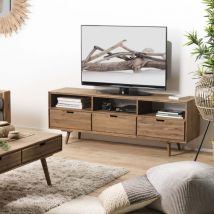 Macabane - andrew - Meuble tv scandi bois marron 3 tiroirs 3 niches Sapin