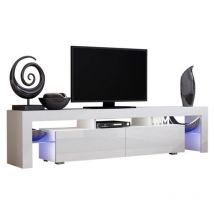 Dusine - Meuble tv spider big à led en Blanc mat avec portes Blanc Laqué 200 cm