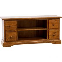 Biscottini - Meuble tv style rustique en bois massif de tilleul finition noyer L129xPR40xH60 cm