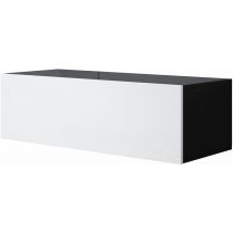 Meuble tv suspendu 1 porte Meuble tv de salon 100x30x40cm Modèle Luke H1 Noir et Blanc Finition brillante