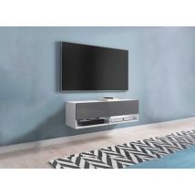Deco In Paris - romane - Meuble tv suspendu 1 porte 2 niches blanc et gris romane - 100 cm