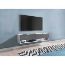 Deco In Paris - romane - Meuble tv suspendu 2 portes 2 niches blanc et gris romane xxl - 180 cm