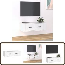 Meuble tv suspendu Blanc 80x36x25 cm Bois d'ingénierie - Meubles Tv Suspendus - Meuble Tv Design - Meuble Tv Moderne - Meuble Tv Blanc - Rangement