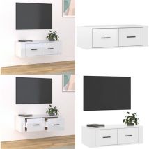 Meuble tv suspendu Blanc brillant 80x36x25 cm Bois d'ingénierie - Meuble Tv Suspendu - Meuble Tv Design - Meuble Tv Moderne - Meuble Tv Blanc