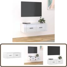 Meuble tv suspendu Blanc brillant 80x36x25 cm Bois d'ingénierie - Meuble Tv Suspendu - Meuble Tv Design - Meuble Tv Moderne - Meuble Tv Blanc