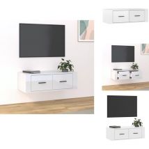 Meuble TV suspendu Blanc brillant 80x36x25 cm Bois d'ingénierie - Meuble Tv Suspendu - Meuble Tv Design - Meuble Tv Moderne - Meuble Tv Blanc