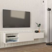 Meuble tv suspendu de salon blanc 2 portes 160x30x33cm Dione