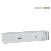 Meuble tv suspendu en bois blanc design moderne 150x32x28cm Leo - Blanc