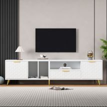 Meuble tv vertical de luxe moderne avec motif nid d'abeille mat avec plusieurs fonctions de rangement pour téléviseurs jusqu'à 80 pouces. Meuble tv
