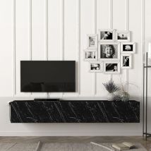 [en.casa] - Meuble tv Vihti 180 x 31 x 29,5 cm effet marbre noir
