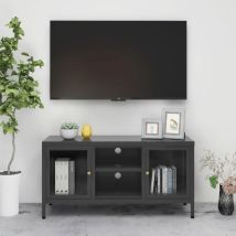 Meuble TV,Banc TV Moderne,Meuble de Rangement Anthracite 105x35x52 cm Acier et verre CFW364101