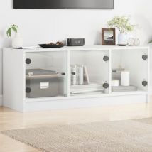 Meuble TV,Banc tv Moderne,Meuble de Rangement avec portes en verre blanc 102x37x42 cm CFW400960