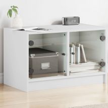 Design In - Meuble TV,Banc tv Moderne,Meuble de Rangement avec portes en verre blanc 68x37x42 cm CFW388907