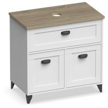 Pegane - Meuble Vasque 2 portes + 1 tiroir coloris blanc mat/Cambrian - Hauteur 95 x Longueur 82 x Profondeur 47 cm