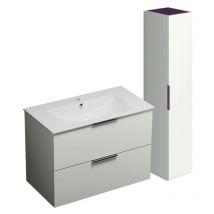 Burgbad - Meuble vasque 90 cm Olena blanc brillant + colonne de salle de bain