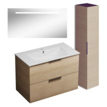 Burgbad - Meuble vasque 90 cm Olena chêne clair + miroir + colonne de salle de bain