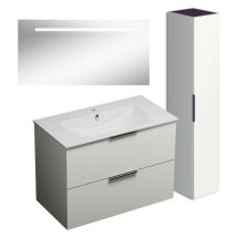 Burgbad - Meuble vasque 90 cm Olena blanc brillant + miroir + colonne de salle de bain