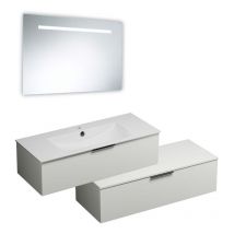 Burgbad - Meuble vasque 90 cm Olena en décalé blanc brillant + miroir