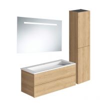 Burgbad - Pack meuble vasque 80 cm Cosmo chêne + miroir + colonne