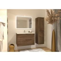 Sanitaire - Meuble vasque luna Bois Foncé 80cm avec miroir Reflet