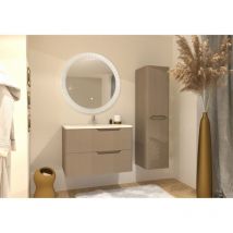 Meuble vasque luna Tissé Lin 80 cm avec miroir rond Perle