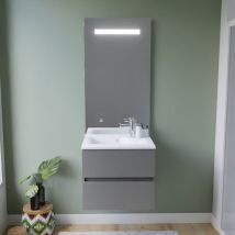 Cuisibane - Einzelwaschtischmˆbel rosinox 60 cm komplett aus Edelstahl + Spiegel ElÈgance ht105 ò Grau ò Waschbeckenoberseite aus Kunstharz